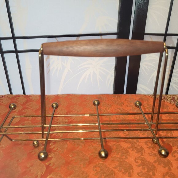 Vintage 50s MCM Atomic Age Highball Glass Caddy - Holds 8 Glasses - Picture 2 of 4